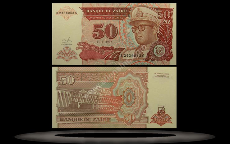 Zaire Banknote, 50 Nouveaux Zaires, 24.6.1993, P#57 MAIN