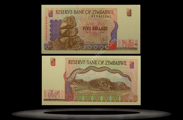 Zimbabwe Banknote, 5 Dollars, 1997, P#5b MAIN