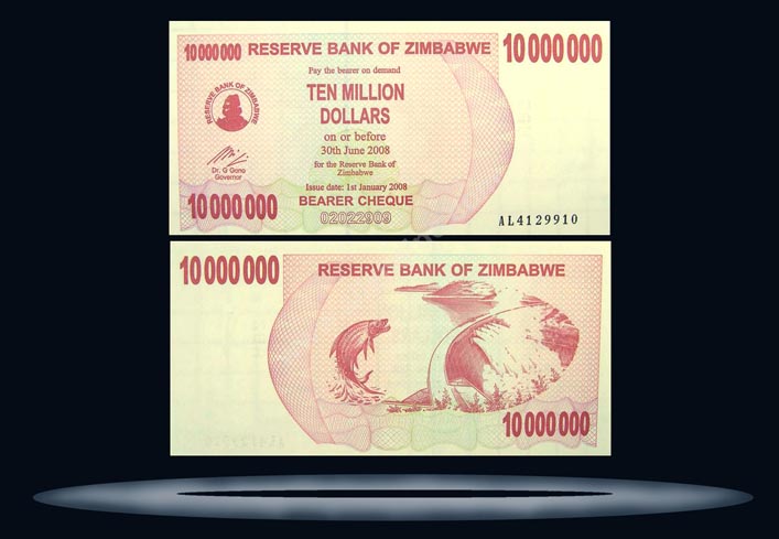 Zimbabwe Banknote, 10 Million Dollars, 1.1.2008, P#55a MAIN