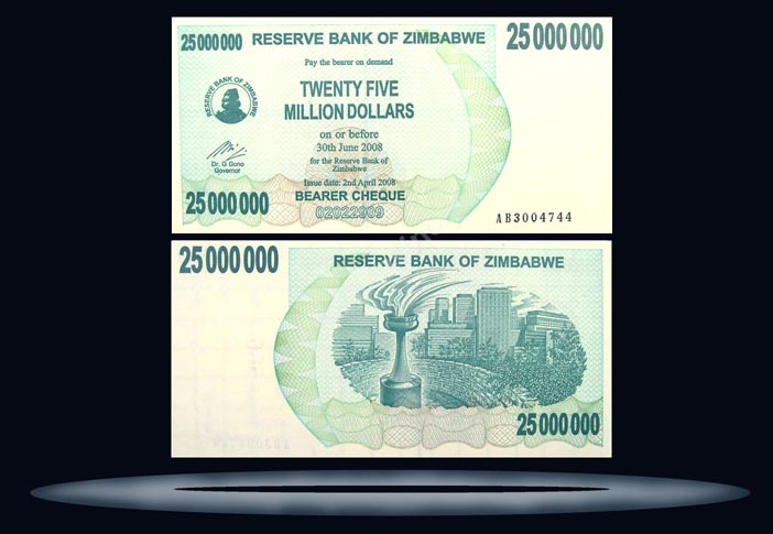 Zimbabwe Banknote, 25 Million Dollars, 2.4.2008, P#56 MAIN