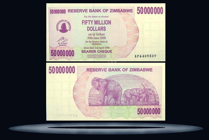 Zimbabwe Banknote, 50 Million Dollars, 2.4.2008, P#57 MAIN