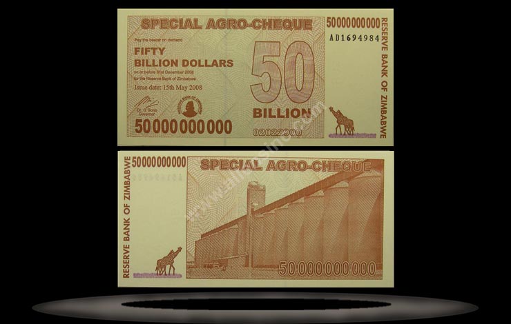 Zimbabwe Banknote, 50 Billion Dollars, 15.5.2008, P#63 MAIN