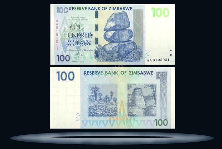 Zimbabwe Banknote, 100 Dollars, 2007, P#69 MAIN