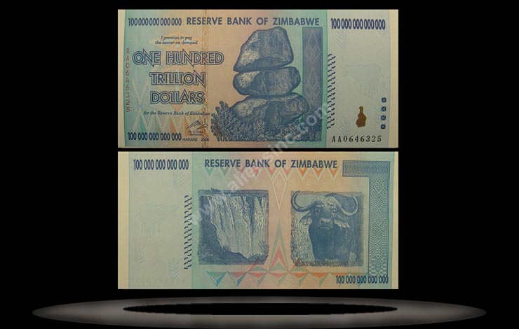 Zimbabwe Banknote, 100 Trillion Dollars, 2008, P#91 MAIN