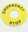 Pushbutton Legend Plate, E-Stop, 90mm Dia., Square D, 9001KN8330 THUMBNAIL