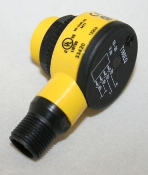 BANNER THRU-BEAM REC 24 VOLTS DC NPN LIGHT OR DARK OPERATE RIGHT ANGLE 18MM M12 CONNECTOR. THUMBNAIL