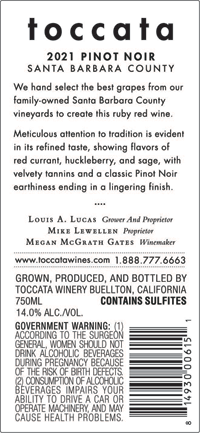 Santa Barbara Pinot Noir front label - Toccata MAIN