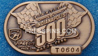 1996 Bronze Indianapolis 500 Pit Badge MAIN