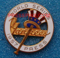 1957 New York Yankees World Series Press Pin MAIN
