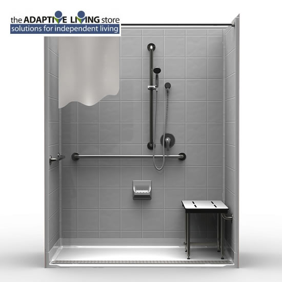 63" x 33" ADA Roll In Shower 1" Beveled Front Trench Drain