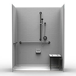 63" x 33" ADA Roll In Shower .75" Threshold, Front Trench Drain MAIN