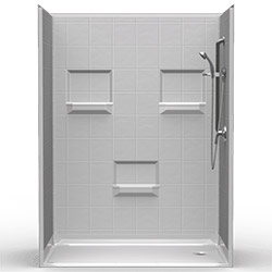 60" x 36" Barrier-Free Accessible Shower Unit 1" Beveled Entry & Shelves MAIN