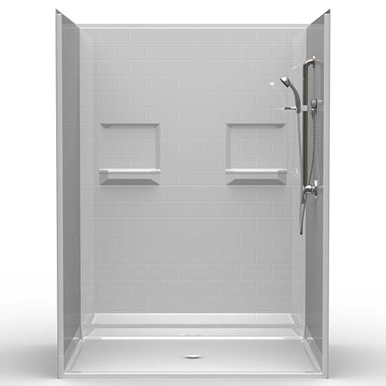 60 x 48 Roll In Shower Subway Tile Shelves