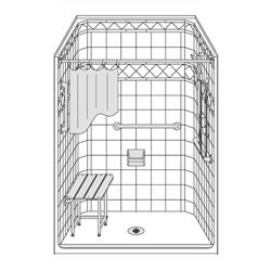 48" x 36" One Piece Barrier-Free Accessible Shower Unit .5" Threshold Diamond Tile Wall Finish MAIN