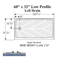 60" x 32" Wheelchair Accessible Shower with LOW Profile Base MAIN