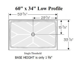 60" x 34" Wheelchair Accessible Shower with LOW Profile Base MAIN