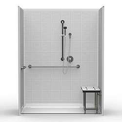 63" x 33" ADA Roll In Shower 1" Threshold, Front Trench Drain MAIN