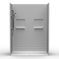 60" x 30" Barrier-Free Accessible Shower Unit .75" Beveled Entry & Shelves, Center Drain MAIN