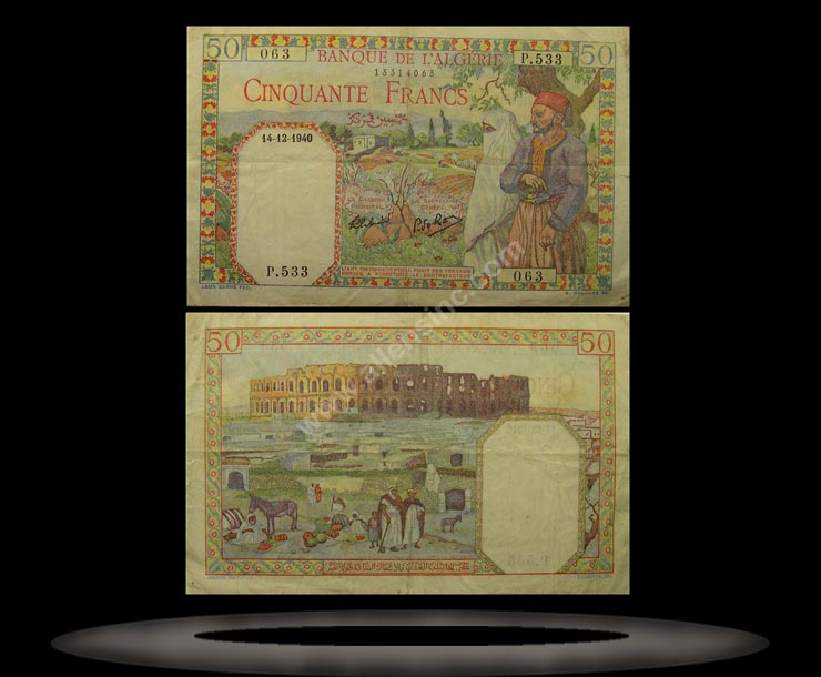 Algeria Banknote, 50 Francs, 2.12.1940, P#84 MAIN