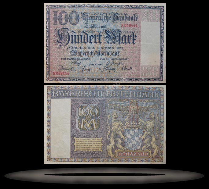 Bavaria, German States Banknote, 100 Mark, 1.1.1922, P#923 MAIN