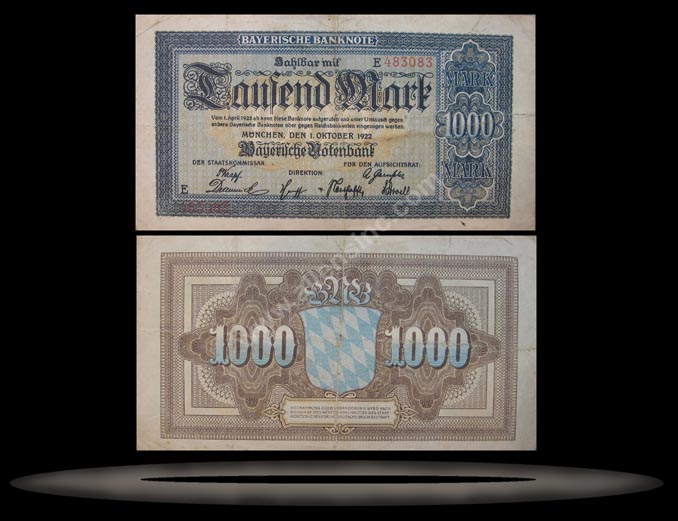Bavaria, German States Banknote, 1000 Mark, 1.10.1922, P#924 MAIN