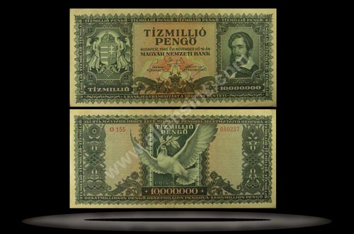 Hungary Banknote, 10 Million Pengo, 16.11.1945, P#123 MAIN