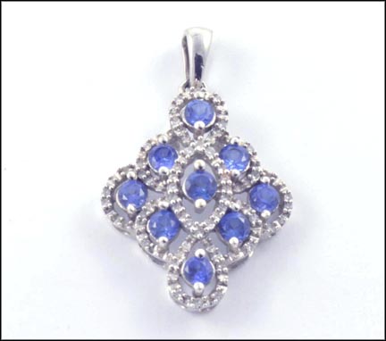 Sapphire Cluster Pendant in 10K White Gold LARGE