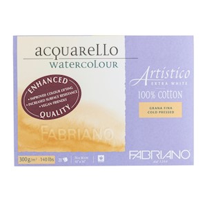 Fabriano Artistico Extra White Watercolor Block, 140 lb./300 gsm, Cold Press, 20 Sheets, 10" x 14" LARGE