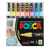 POSCA 8-Color Paint Marker Set, PC-3M Fine, Soft Colors THUMBNAIL