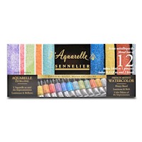 Sennelier French Artists' Watercolor Set, 10ml Tubes, 12-Color Iridescent Tin Set THUMBNAIL