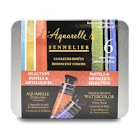 Sennelier French Artists' Watercolor Set, 10ml Tubes, 6-Color Iridescent & Metallic Tin Set THUMBNAIL