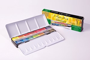 Sennelier French Artists' Watercolor Metal Tin Set, Full Pan, 14-Colors THUMBNAIL