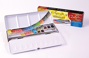 Sennelier French Artists' Watercolor Metal Tin Set, Half Pan, 18-Colors THUMBNAIL