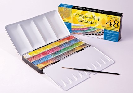Sennelier French Artists' Watercolor Metal Tin Set, Half Pan, 48-Colors MAIN