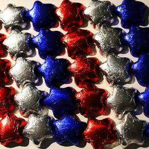 Milk Chocolate Red, Blue & Silver Stars (12oz) MAIN