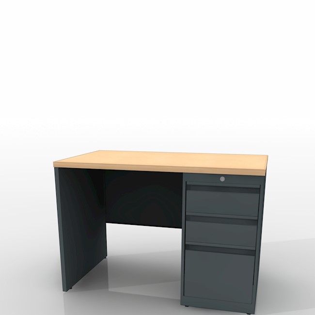 Laminate Top Metal Base Teacher Desk 30"W x 48"D Right Pedestal Chase