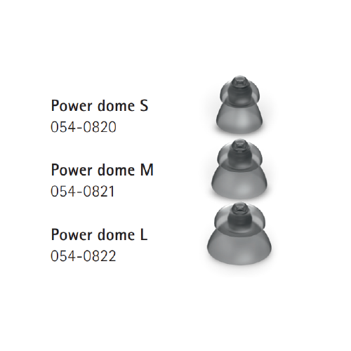 Phonak Marvel power hearing aid domes, smokey grey in color. MAIN