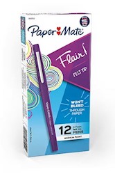 PENS, PAPER MATE, FELT, MEDIUM POINT, PURPLE INK, 12/CT LARGE