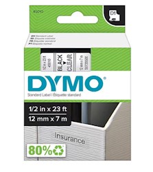 LABEL TAPE, REFILL, FOR LABEL MAKERS DYMO D1 STANDARD 45013, 1/2" X 23', BLACK/WHITE LARGE