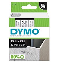 LABEL TAPE, REFILL, FOR LABEL MAKERS DYMO D1 STANDARD 45013, 1/2" X 23', BLACK/WHITE MAIN