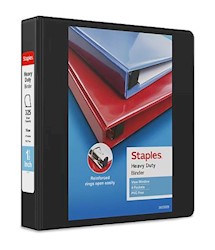 BINDER, 3 RING, VIEW, STAPLES, HEAVY DUTY, 1 1/2", D RING, BLACK LARGE