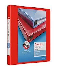BINDER, 3 RING, VIEW, STAPLES, HEAVY DUTY, 1", D RING, RED MAIN