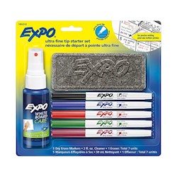 DRY ERASE KIT, EXPO, ULTRA FINE TIP, ASSORTED COLORS, WITH SPRAY/ERASER/MARKERS LARGE