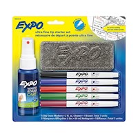 DRY ERASE KIT, EXPO, ULTRA FINE TIP, ASSORTED COLORS, WITH SPRAY/ERASER/MARKERS MAIN