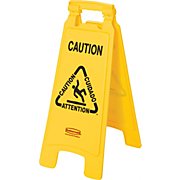 CAUTION SIGN, RUBBERMAID, TWO-SIDED, MULTI-LINGUAL, WET FLOOR MAIN