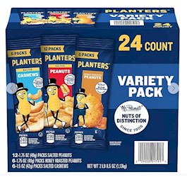 NUTS, VARIETY PACK, SALTED, PLANTERS, 24 PACKS/CT LARGE