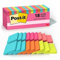 STICKY NOTES, POST-IT, 3" X 3", ASSORTED COLORS, 100 SHEETS/PAD, 18 PADS/CT MAIN