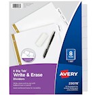DIVIDERS, WRITE & ERASE, PAPER, AVERY, BIG TAB, 8 TABS, WHITE, GOLD REINFORCED THUMBNAIL