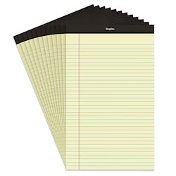 NOTEPADS, WIDE RULED, 8.5" X 14", CANARY, 50 SHEETS/PAD, 12 PADS/CT LARGE