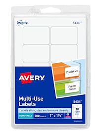 LABELS, MULTIPURPOSE, AVERY, PRINT OR WRITE, 1"H X 1 1/2"W, 500/CT MAIN